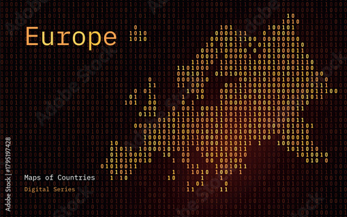 Europe continent map in binary code pattern