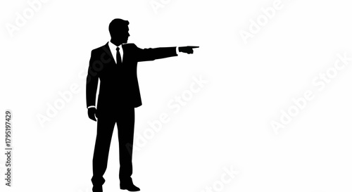 Silhouette of a businessman pointing to the right side.