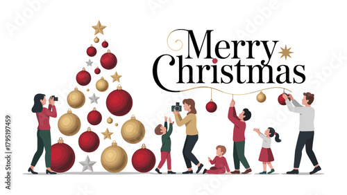 Festive Season of Christmas: A heartwarming scene unfolds as a family prepares for the festive season, decorating a Christmas tree with ornaments, evoking a sense of joy and anticipation. 