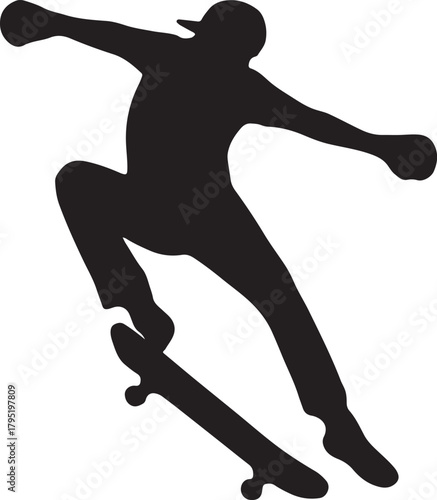 Dynamic Silhouette of a Skateboarder Performing an Aerial Trick with Energy and Motion