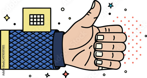 Thumbs up hand gesture illustration for positive feedback and approval.