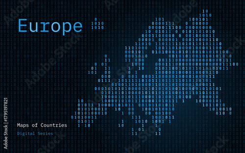 Europe continent map in binary code pattern	
