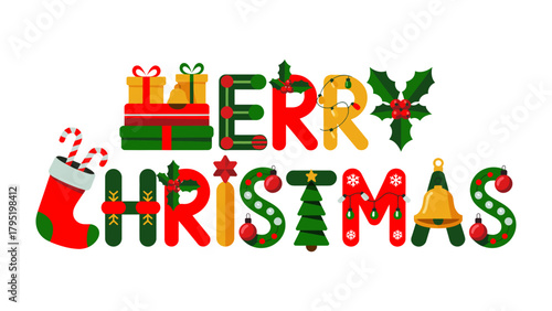 Holiday cheer illustrated: The festive spirit of Christmas is vividly depicted with decorative elements, including ornaments, and candies. This design represents a time of celebration.