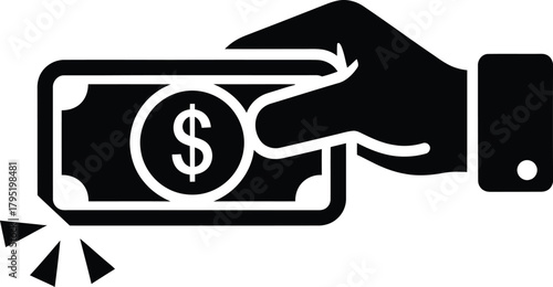Hand holding money dollar bill cash payment finance currency investment eps silhouette