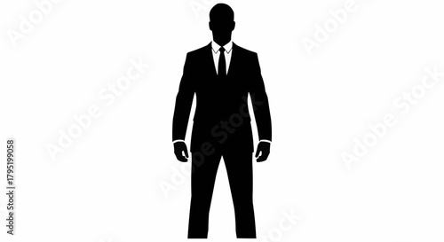 Silhouette of a man in a suit standing confidently against a white background.