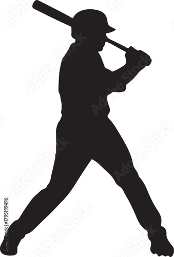 Silhouette of Baseball Player Swinging Bat Ready to Hit Ball Sport Action