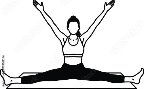 Seated wide angle pose yoga illustration flexibility stretch workout eps silhouette