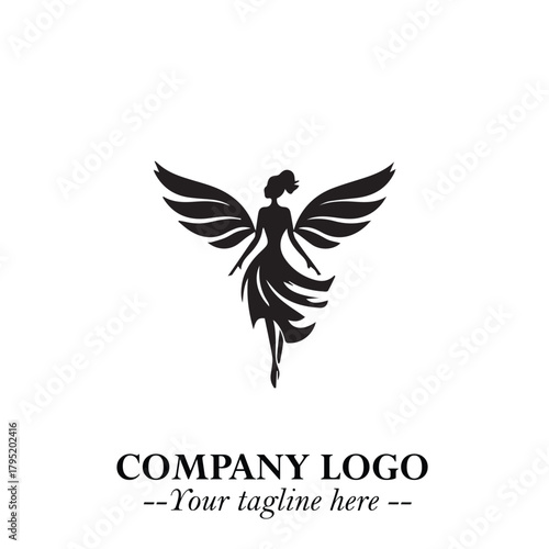 Elegant Black Angel Woman Silhouette Logo Symbol on White Background