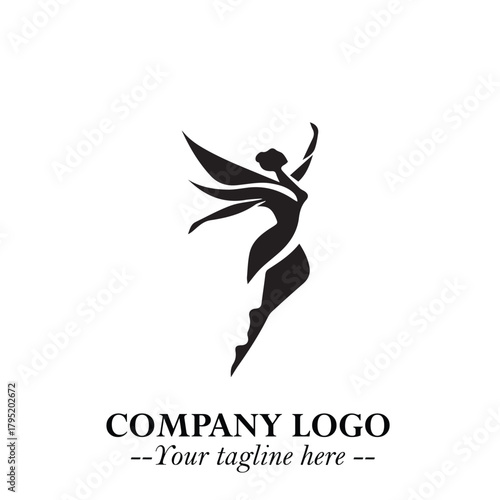 Elegant Black Angel Woman Silhouette Logo Symbol on White Background