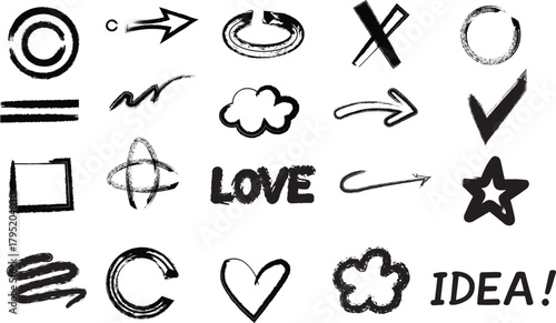 Decorative doodles sketch scribble hand drawn handmade pencil pen marker set vector graphic design 