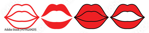 Female Lip Illustration Set – Red & Pink Lipstick, Expressive Mouth Gestures