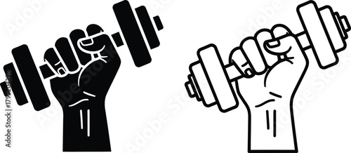 Dumbbell workout icon hand lifting weight training gym exercise vector eps silhouette