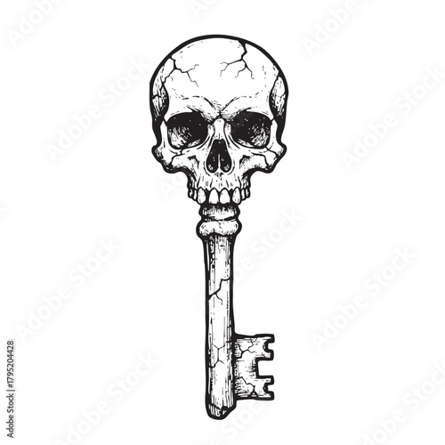 Gothic skull key illustration for spooky or mysterious themes