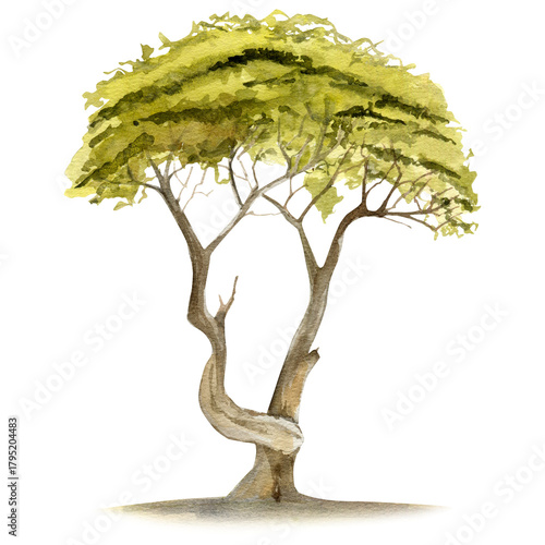 Hand-painted watercolor acacia tree illustration – African savanna nature art, safari landscape wall decor, boho greenery print, tropical botanical artwork, digital download