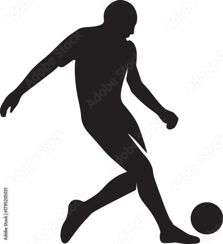Silhouette of a Soccer Player Kicking the Ball During a Match