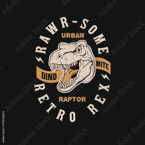 Rawr Some retro rec urban raptor label sign vector