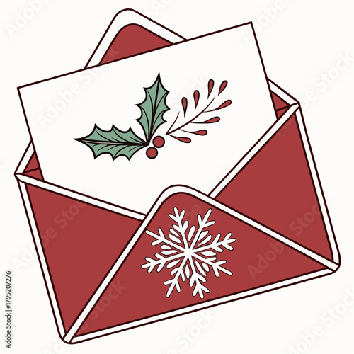 Festive christmas letter in a red envelope