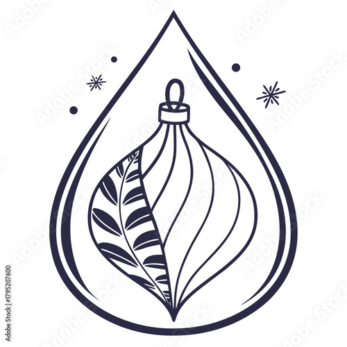 Elegant christmas ornament in teardrop frame