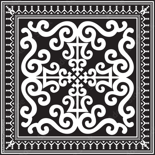 Vector monochrome black square Yakut ornament. An endless rectangular border, a frame of the northern peoples of the Far East.