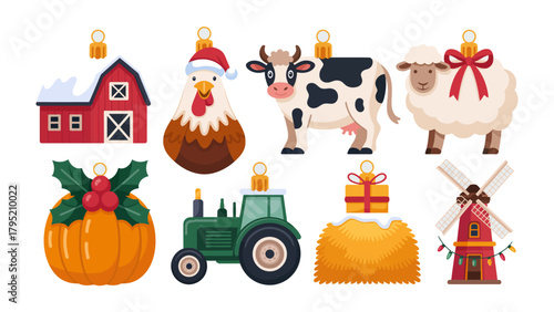 Festive Farm: Charming farm elements, from a cozy barn to a playful rooster and cow, come together to create a delightful seasonal scene, evoking the warmth of rural life.