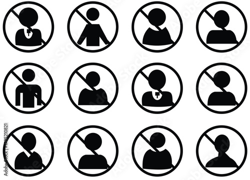 Blocked User & Restricted Account Icon Set – Access Denied, Profile Removal and User Restriction Vector Illustration