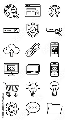Collection of Modern Digital Technology and Internet Service Icons.