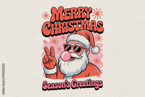 Retro santa claus with sunglasses and bubble gum celebrating christmas