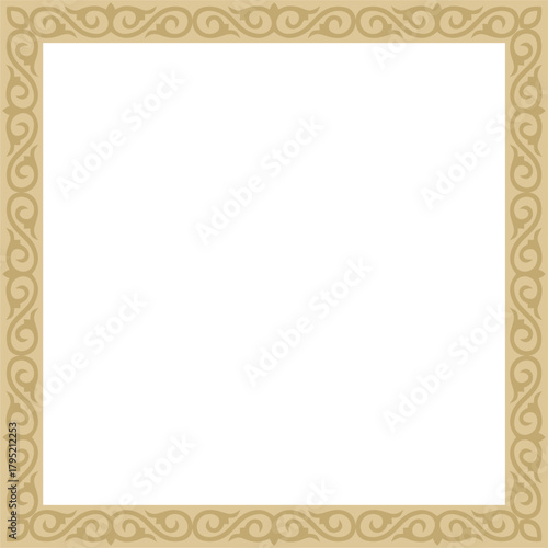 Vector golden square Kazakh national ornament. Ethnic pattern of the peoples of the Great Steppe,