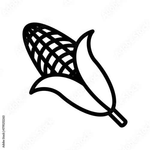 Corn on the Cob Icon with Husk. Simple Black Outline Illustration for Food and Agriculture Stock