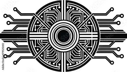 Technology Microchip Layout Black and White