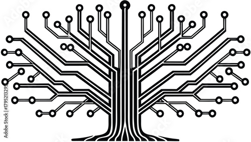 Black and White Microchip Circuit Vector