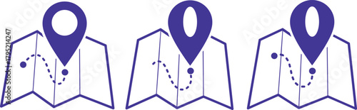 Vector illustration of maps with location pins and markers. Perfect for travel, navigation, route planning, tourism, vacation, adventure, journey, and location-based design projects.
