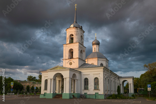 The ancient Cathedral of the Life-Giving Trinity on a cloudy June evening. Ostrov, Pskov region