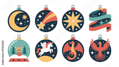 Festive Christmas Ornaments: A vibrant collection of unique ornaments adorns a display, each a miniature work of art. The ornaments sparkle, bringing the holiday spirit to life. 