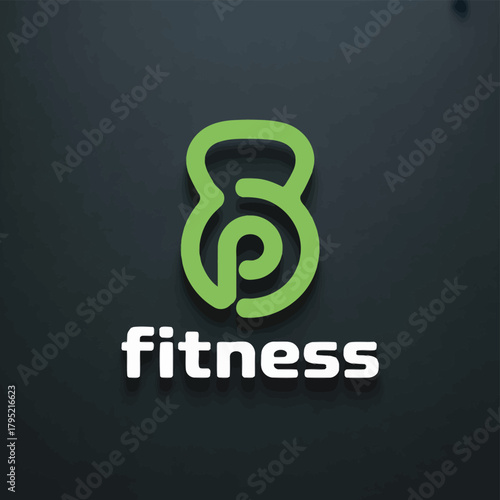 Modern green kettlebell logo with the word fitness