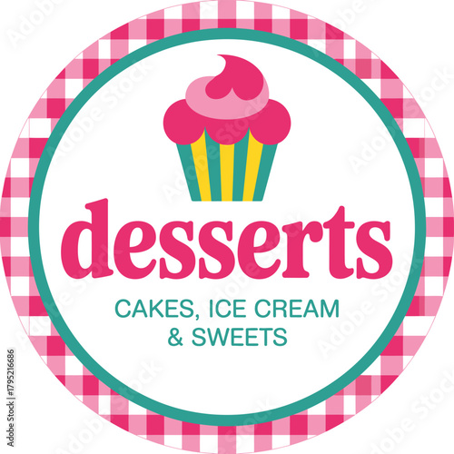 Round logo with a cupcake and the word desserts and other sweet treats