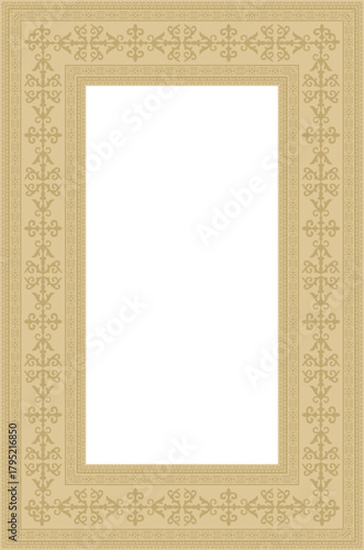 Vector golden square Kazakh national ornament. Ethnic pattern of the peoples of the Great Steppe,