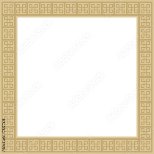 Classic Greek golden square ornament. Vector pattern, ancient Hellenic rectangle. European border.
