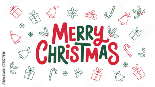 Festive Season's Greetings: A charming holiday illustration radiates seasonal cheer with playful illustrations and joyful words, embodies the spirit of giving and celebration. 