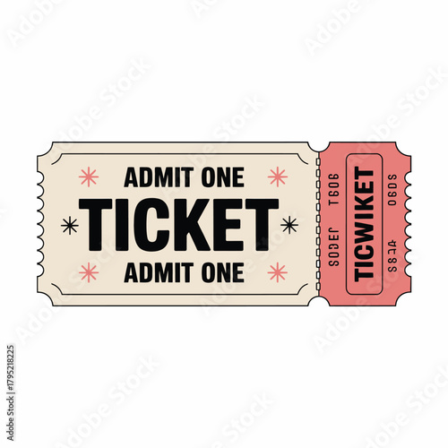 Vintage admit one ticket design with perforated stub for entry or event admission