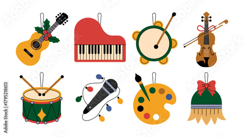 Melody of Christmas: A collection of festive ornament in shapes of musical instrument, each ornament exudes the spirit of the season through a harmonious blend of joy and melodies.