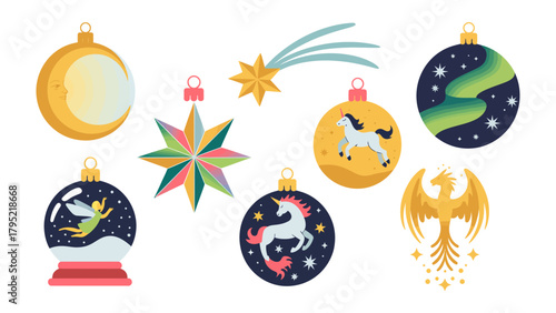 Festive Ornaments: A charming array of whimsical ornaments, each with unique designs, brings a touch of magic to the holiday season.