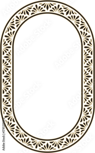 Vector gold and black oval classic byzantine ornament. Circle, ring, border, Ancient Greece, Eastern Roman Empire frame. Decoration of the Russian Orthodox Church