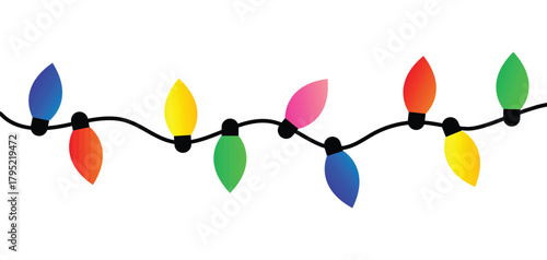 Christmas Light Vector - Rainbow Christmas Lights, Christmas Lights Isolated on Transparent Background