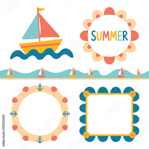 Cute summer themed decorative elements for design and crafts