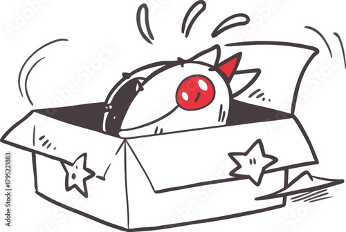 Excited cartoon character peeking out of a decorated gift box!