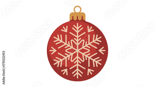 Christmas Ornament Illustration: A detailed close-up of a festive red Christmas ornament, adorned with a delicate snowflake pattern, capturing the essence of holiday cheer.