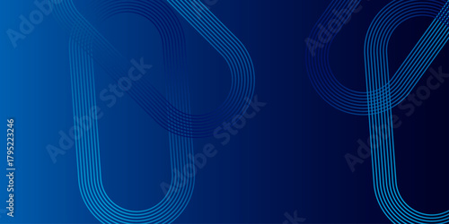 Abstract glowing circle lines on dark blue background. Geometric stripe line art design. Minimalist banner background, pastel color gradient, sea blue, and cloudy sky. Futuristic technology concept .
