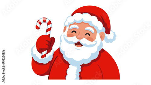 Santa Claus Joyful Gesture: A jovial santa claus, with a charming smile and a candy cane, radiates holiday cheer, the epitome of the season's magic.