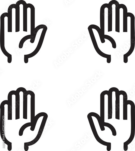 Hand icon vector set: open palm, stop sign, high five graphic eps silhouette